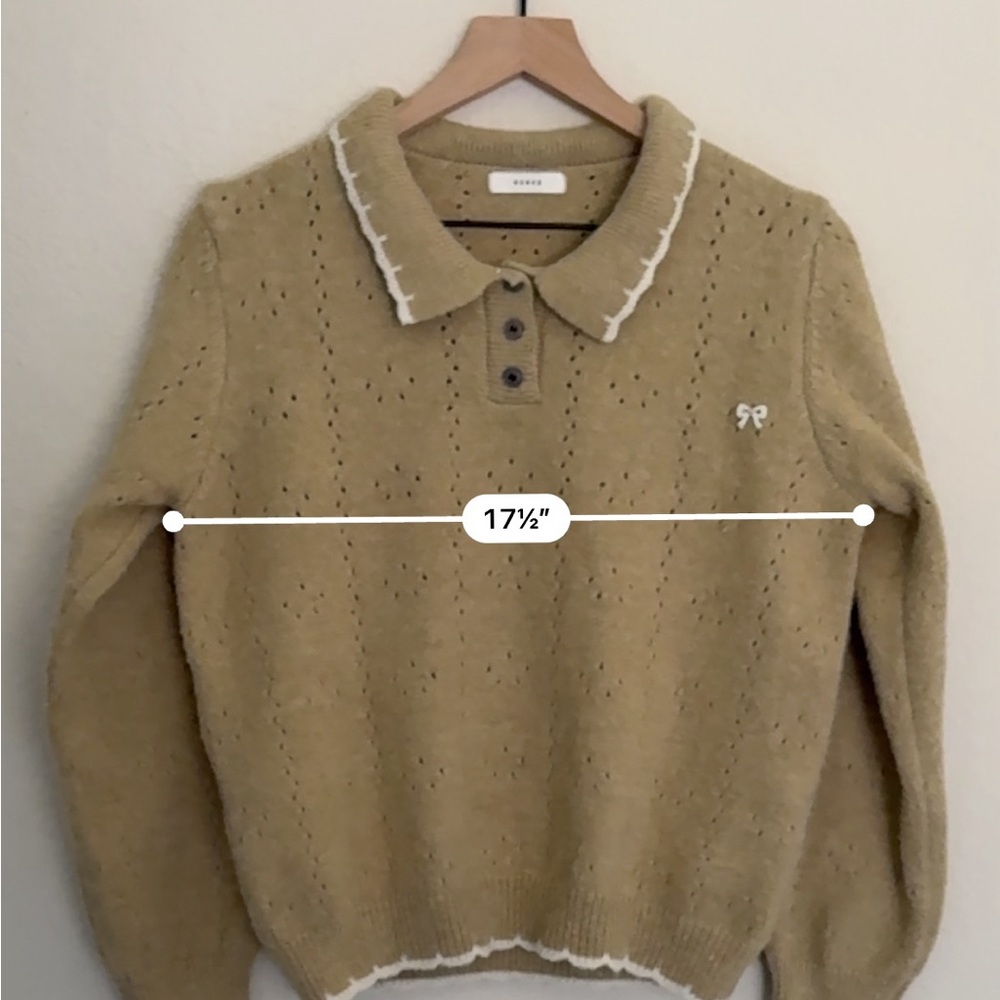 Ounce Pointelle Collared Sweater in Khaki - Picture 5 of 6
